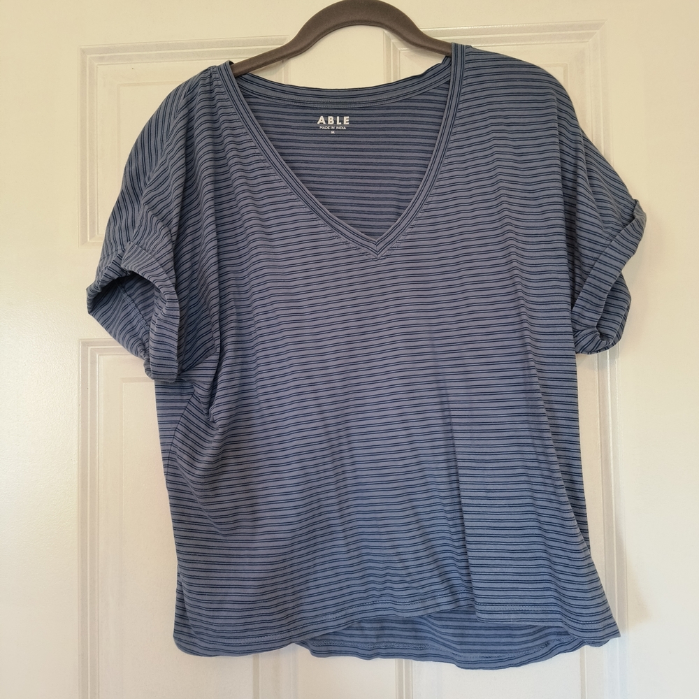 Able Women's Navy Striped Short Sleeve Tee